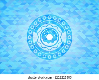 donut icon inside realistic light blue mosaic emblem