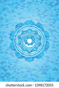 donut icon inside realistic light blue emblem. Mosaic background