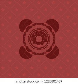donut icon inside realistic red emblem