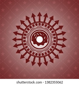 donut icon inside realistic red emblem