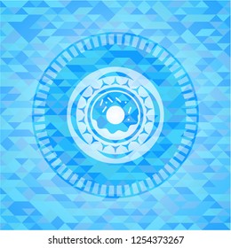 donut icon inside realistic sky blue mosaic emblem