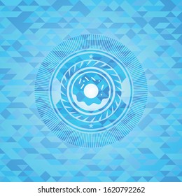 donut icon inside realistic sky blue mosaic emblem