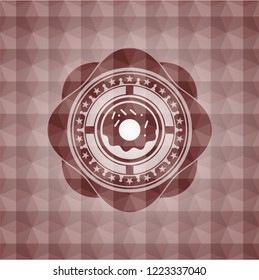 donut icon inside red badge with geometric pattern. Seamless.