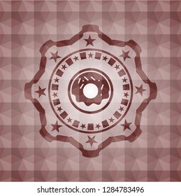 donut icon inside red badge with geometric pattern. Seamless.