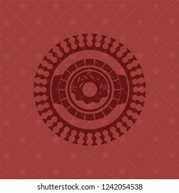 donut icon inside red emblem. Retro