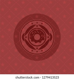 donut icon inside red emblem. Retro