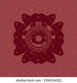 donut icon inside red emblem. Vintage.