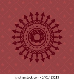 donut icon inside red emblem. Retro