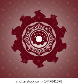 donut icon inside red emblem. Retro