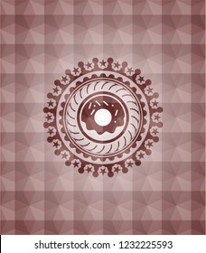 donut icon inside red geometric badge. Seamless.