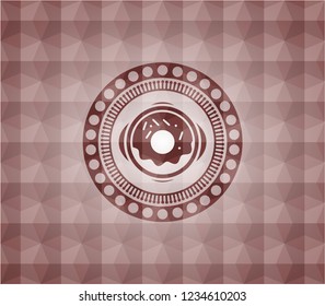 donut icon inside red seamless geometric emblem.