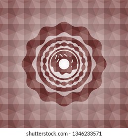 donut icon inside red seamless badge with geometric pattern.