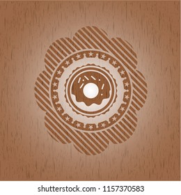 donut icon inside retro style wood emblem