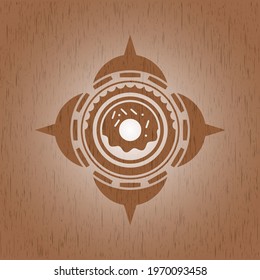 donut icon inside retro style wood emblem. 