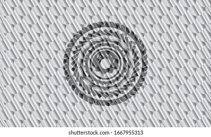 donut icon inside shiny silver badge. Scales pattern. Vector Illustration. Detailed.