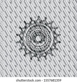 donut icon inside silver color emblem or badge. Scales pattern. Vector Illustration. Detailed.