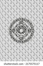 donut icon inside silver color badge. Scales pattern. Vector Illustration. Detailed. 