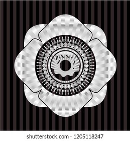 donut icon inside silver emblem or badge