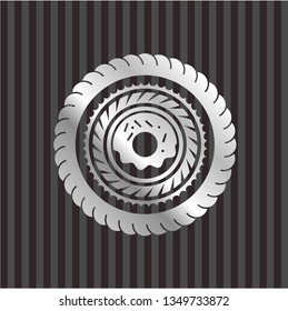 donut icon inside silvery badge or emblem