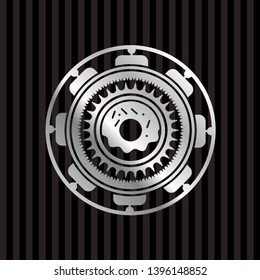 donut icon inside silvery emblem or badge