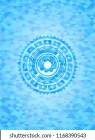 donut icon inside sky blue mosaic emblem