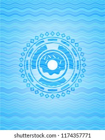 donut icon inside sky blue water badge.