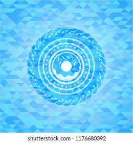 donut icon inside sky blue mosaic emblem