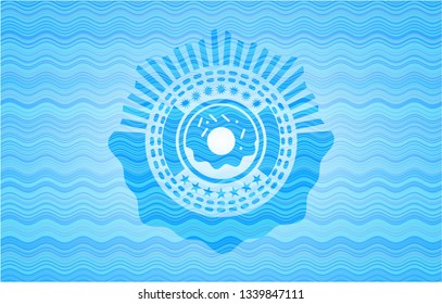 donut icon inside sky blue water emblem.