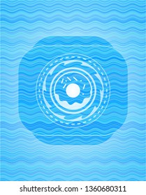 donut icon inside sky blue water style emblem.