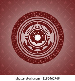 donut icon inside vintage red emblem