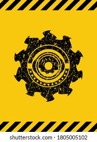 donut icon inside warning sign, black grunge emblem. Vector Illustration. Detailed. 