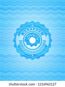 donut icon inside water wave representation emblem background.