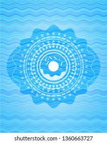 donut icon inside water wave style emblem.