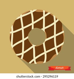 Donut icon with long shadows. Vector illustration, flat icon, design element.