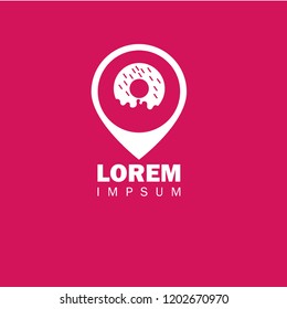 donut icon and map pointer. designed for coffe, sweet-shop, fastfood