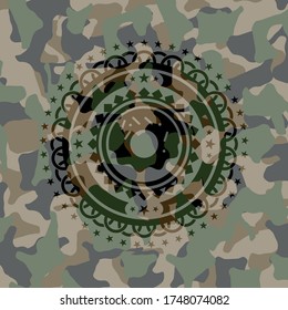 donut icon on camouflaged pattern. 