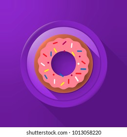 Donut Icon on Circular Button on Color Background . Isolated Vector Illustration 
