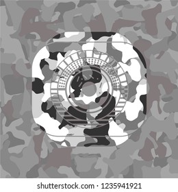 donut icon on grey camouflage pattern