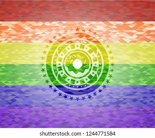 donut icon on mosaic background with the colors of the LGBT flag