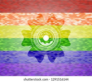 donut icon on mosaic background with the colors of the LGBT flag