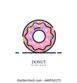Donut icon on a white background. flat thin line icon. vector illustration