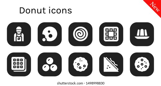 donut icon set. 10 filled donut icons.  Simple modern icons about  - Barista, Cookie, Cinnamon roll, Waffle, Jelly, Chocolates, Bread, Sandwich