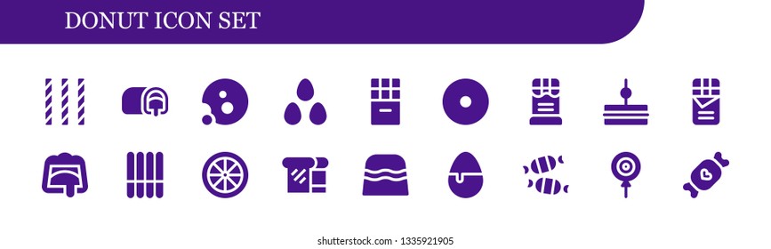 donut icon set. 18 filled donut icons.  Simple modern icons about  - Candy, Snack cake, Cookie, Candies, Chocolate, Donut, Sandwich, Bread