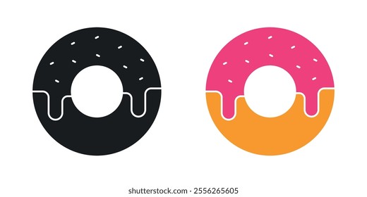 Donut icon set in black and colored versions.