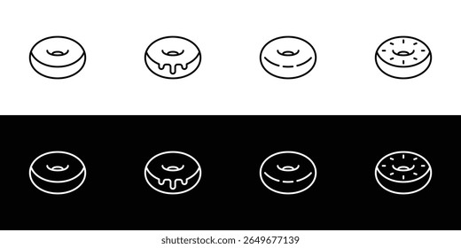 Conjunto de iconos de donut. Colección plana del símbolo del diseño aislada en el fondo blanco y negro.
