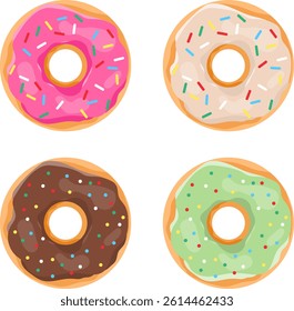 Donut, donut icon, donut set isolated on white background. Design image, poster, vector, vector illustration.