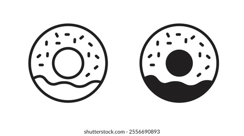 Donut icon set in Thin line black color.