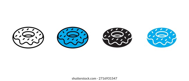 Conjunto de iconos de donut sobre fondo blanco. esmalte, espolvorear, comida, panadería, Vector sabroso. Ilustración vectorial.