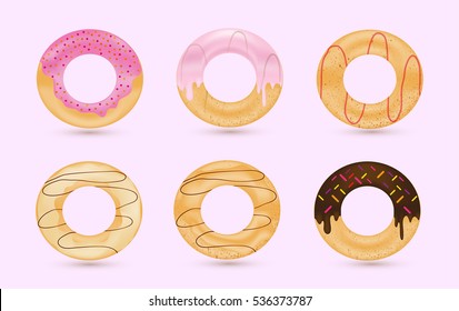 Donut icon set.Colorful donuts vector illustration.