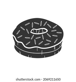 Donut Icon Silhouette Illustration. Pastry Sugar Vector Graphic Pictogram Symbol Clip Art. Doodle Sketch Black Sign.